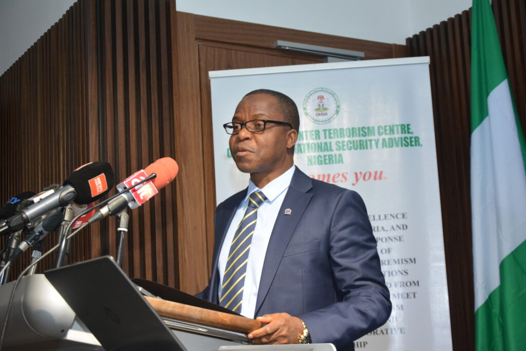 National Coordinator, NCTC, Rear Admirar YEM Musa (rtd) presenting his welcome remarks at the event.