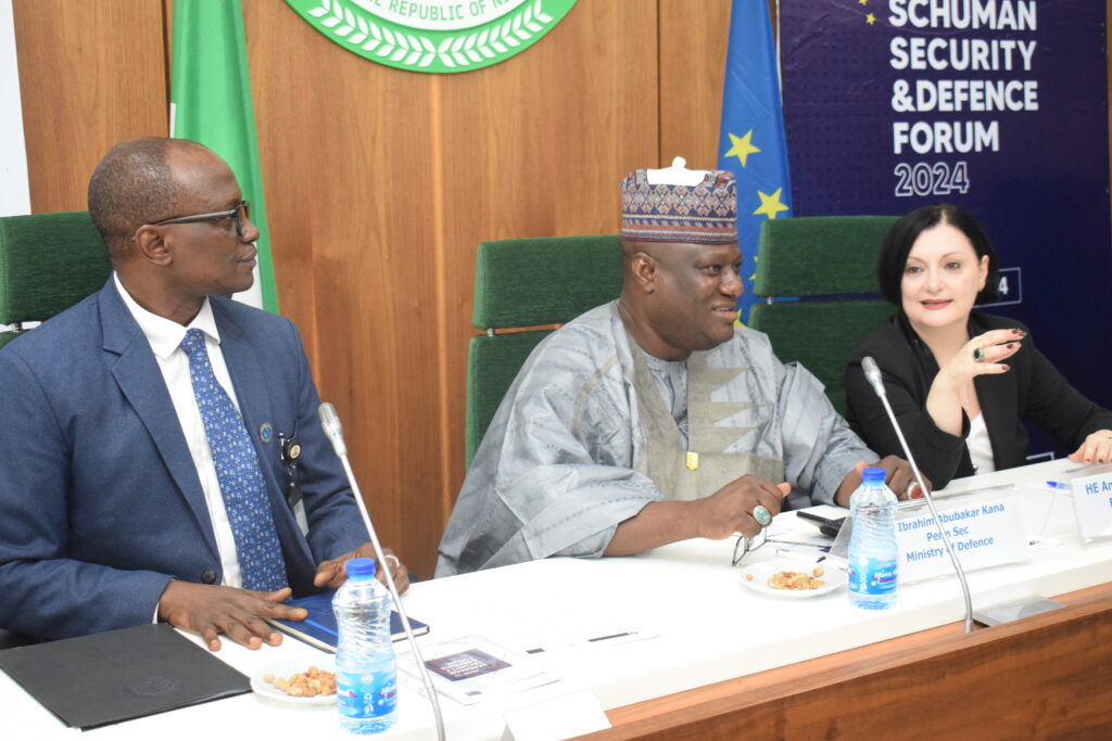 L-R: National Coordinator NCTC, Rep. of the  Minister of Defence, Mohammed Badaru Abubakar and the Permanent Secretary in the Ministry, Dr. Ibrahim Abubakar Kana, and Amb. Isopi 