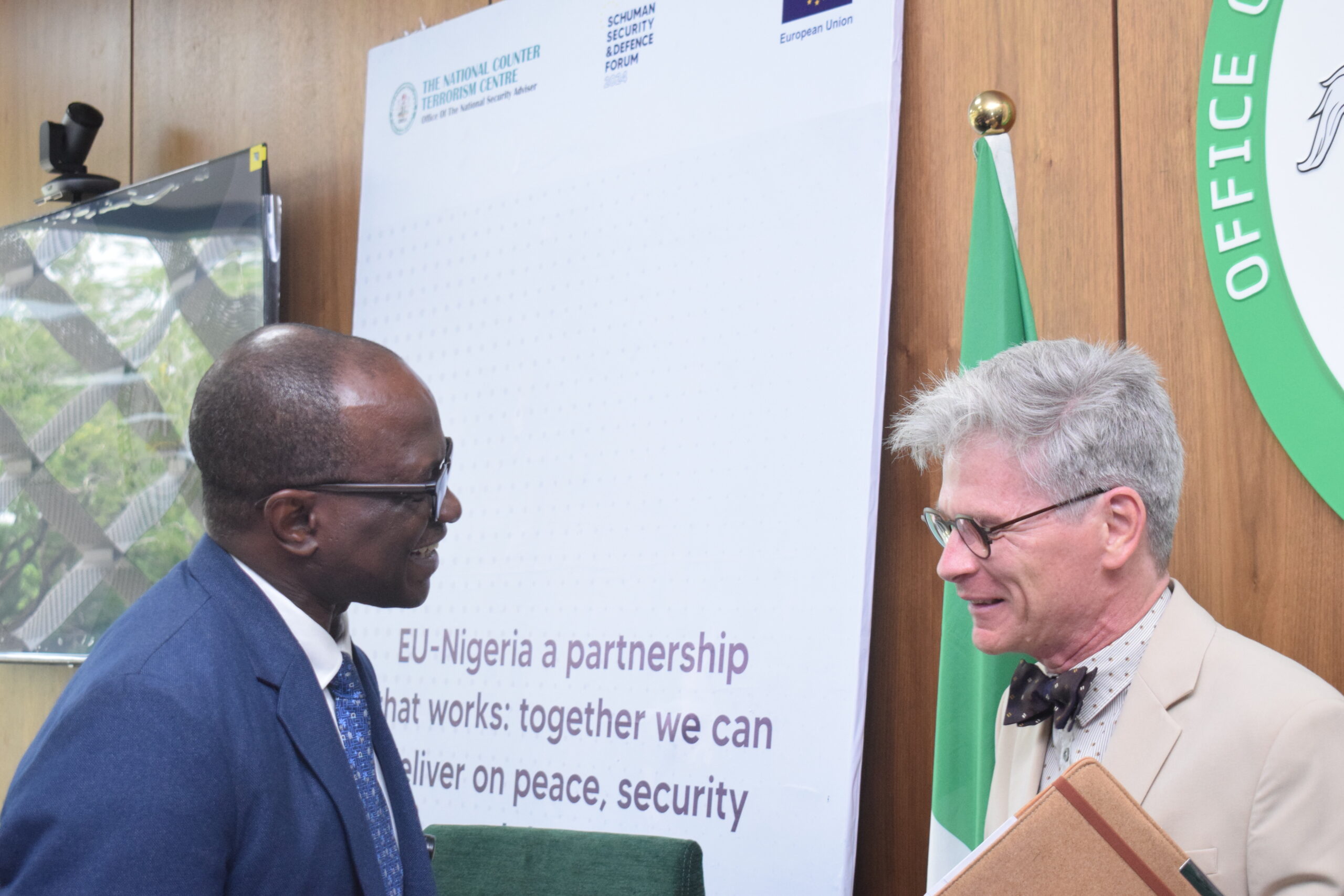National Coordinator NCTC (Left) with HE Belgian Ambassador to Nigeria, Amb. Pieter Leenknegt (Right)